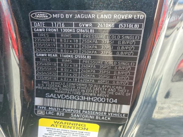2017 LAND ROVER RANGEROVER HSE Dynamic — VINS