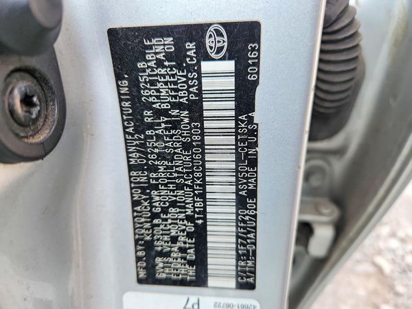 2012 TOYOTA CAMRY — VINS