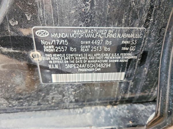 2016 HYUNDAI SONATA — VINS