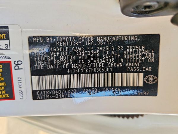 2017 TOYOTA CAMRY LE/SE/XLE/XSE — VINS