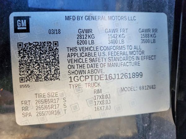 2018 CHEVROLET COLORADO Z71 — VINS