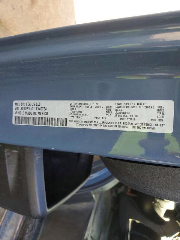 2020 RAM PROMASTER 3500 VF — VINS