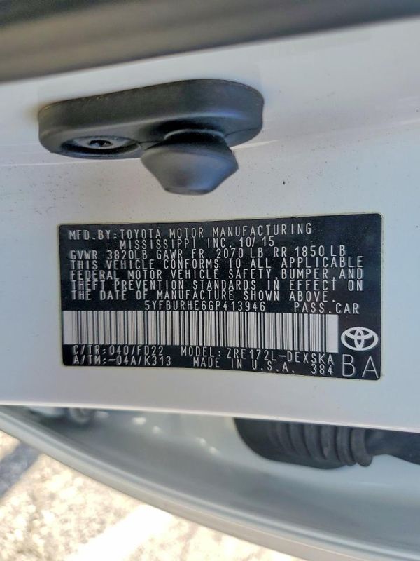 2016 TOYOTA COROLLA L/LE — VINS