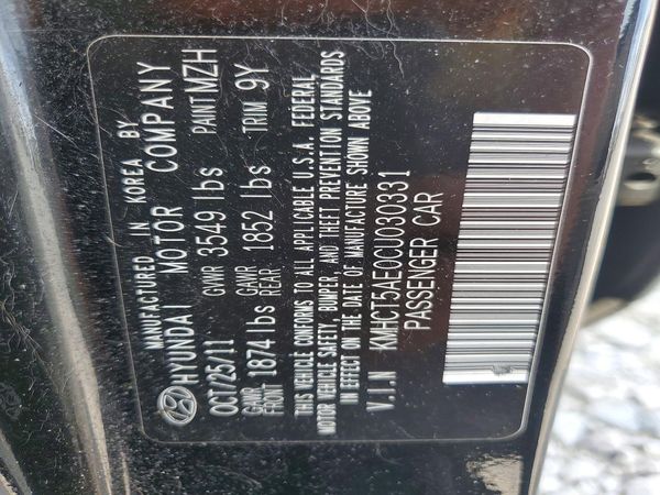 2012 HYUNDAI ACCENT GL (Middle-low grade) — VINS