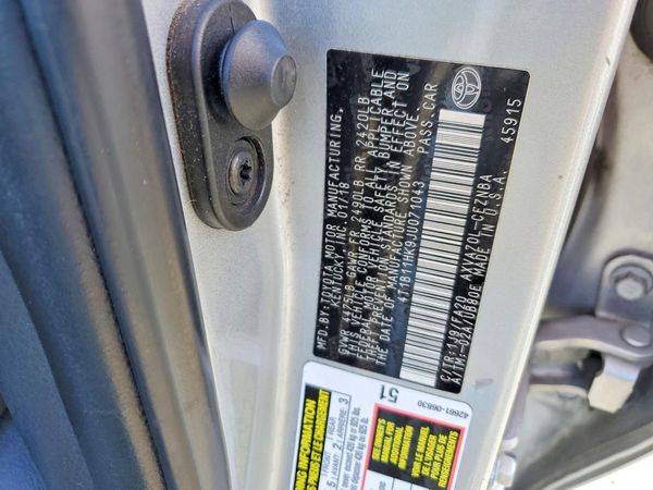 2018 TOYOTA CAMRY L/LE/SE/XLE — VINS