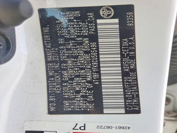 2012 TOYOTA CAMRY — VINS
