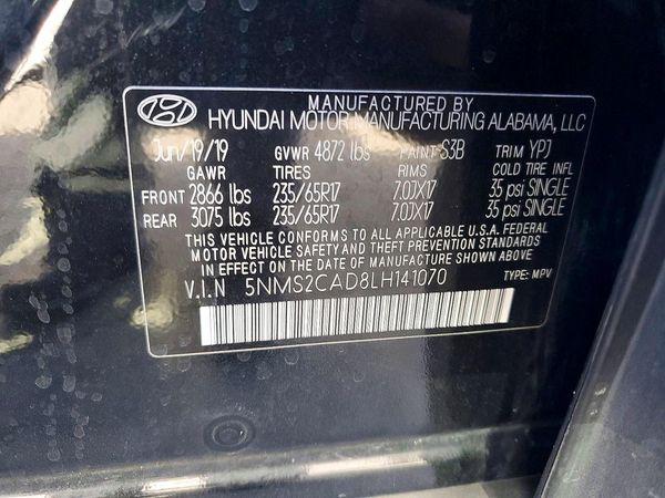 2020 HYUNDAI SANTA FE — VINS
