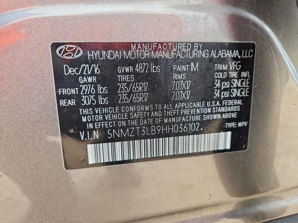 2017 HYUNDAI SANTA FE Sport Base — VINS
