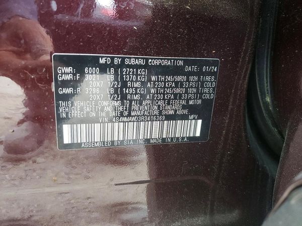 2024 SUBARU ASCENT TOURING — VINS