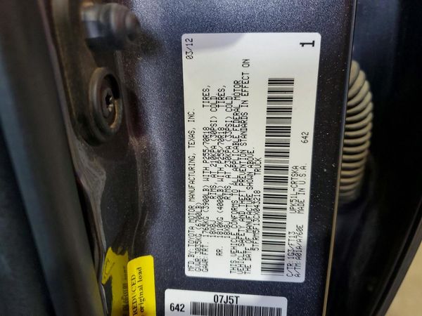 2012 TOYOTA TUNDRA SR5 — VINS