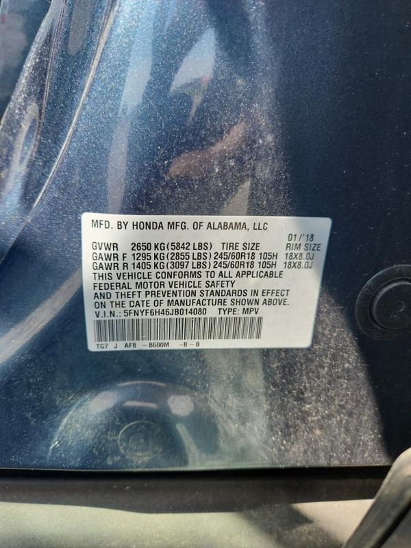 2018 HONDA PILOT EX SENSING — VINS