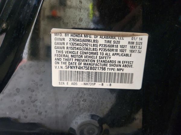 2014 HONDA PILOT EXL-N — VINS