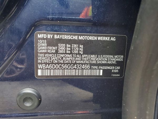 2016 BMW 640 GC — VINS