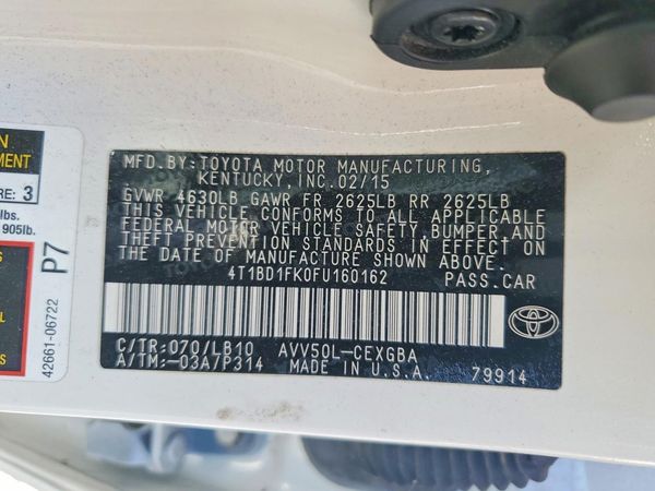 2015 TOYOTA CAMRY SOLA Hybrid — VINS