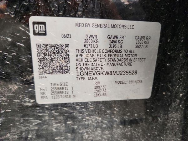2021 CHEVROLET TRAVERSE LT — VINS