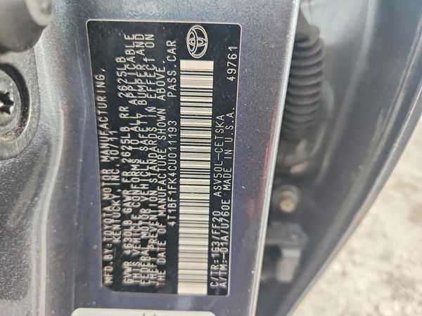 2012 TOYOTA CAMRY — VINS