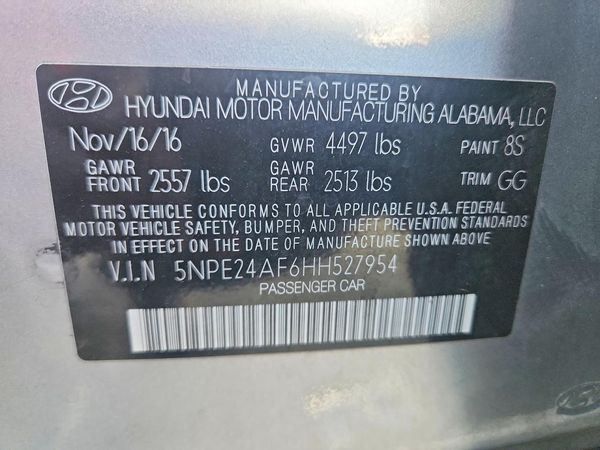 2017 HYUNDAI SONATA SE, Eco — VINS