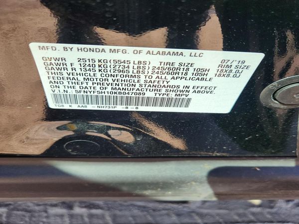 2019 HONDA PILOT LX — VINS