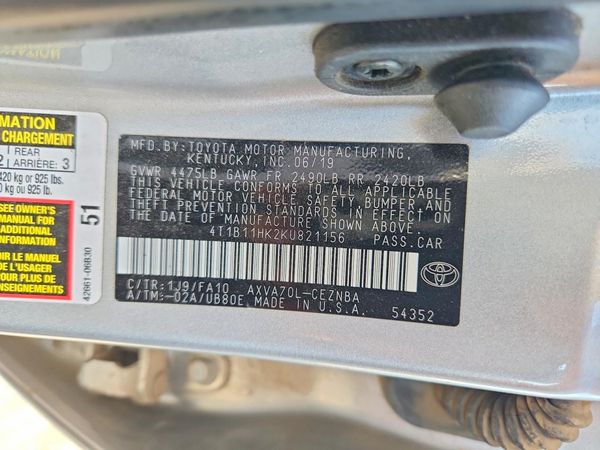 2019 TOYOTA CAMRY L/LE/SE/XLE — VINS