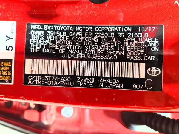 2018 TOYOTA PRIUS One/Two — VINS