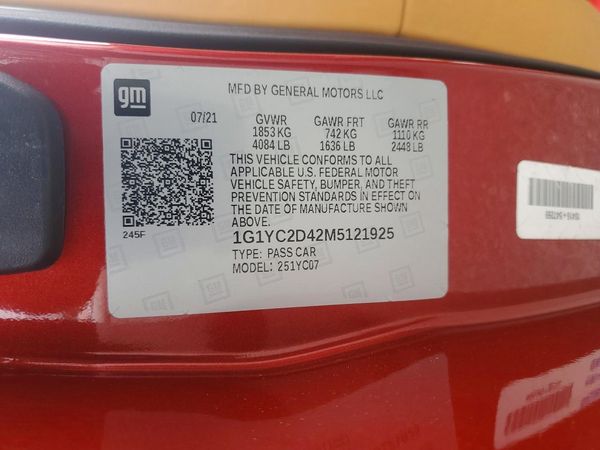 2021 CHEVROLET CORVETTE Premium 3LT — VINS