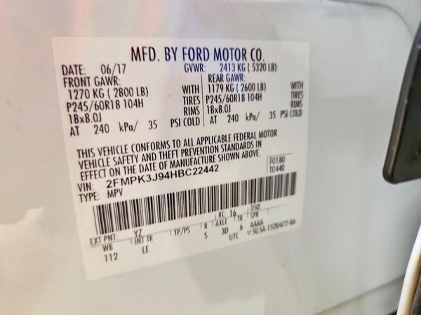 2017 FORD EDGE SEL — VINS