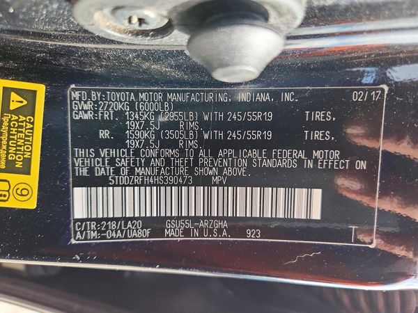 2017 TOYOTA HIGHLANDER Ltd/Ltd Platinum — VINS