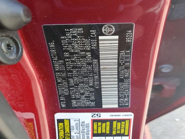 2018 TOYOTA CAMRY L/LE/SE/XLE — VINS