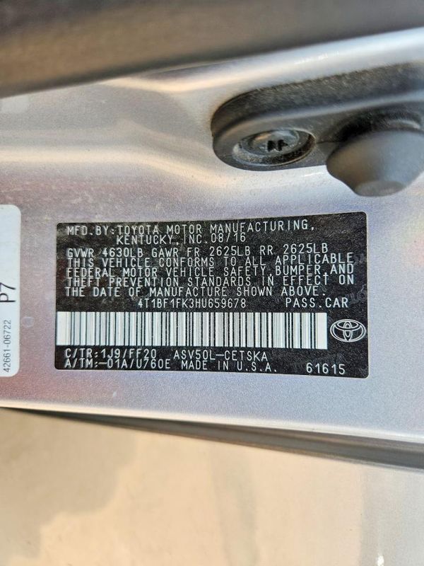 2017 TOYOTA CAMRY LE/SE/XLE/XSE — VINS