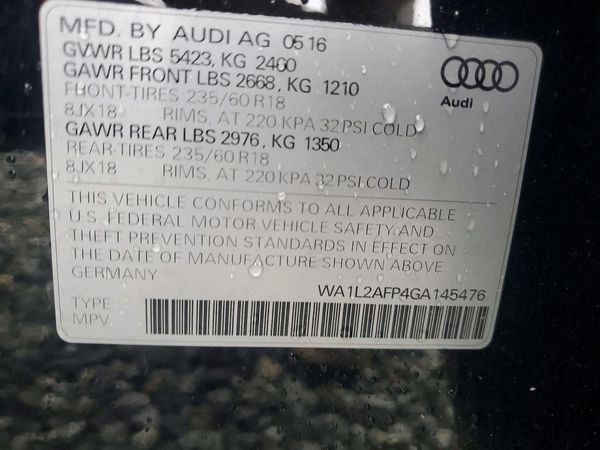 2016 AUDI Q5 quattro Premium Plus — VINS