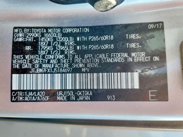 2018 LEXUS GX 460 Base — VINS