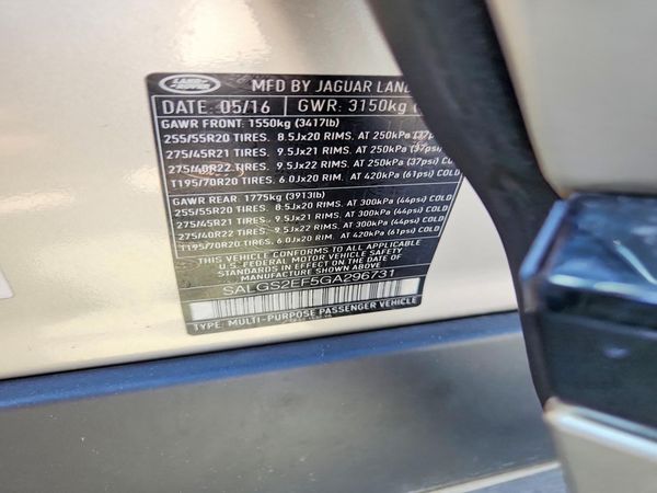 2016 LAND ROVER RANGEROVER Supercharged — VINS