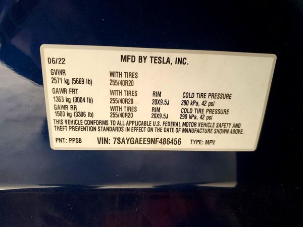 2022 TESLA MODEL Y — VINS