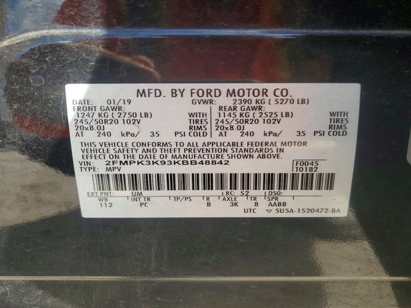 2019 FORD EDGE Titanium — VINS