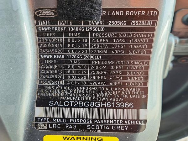 2016 LAND ROVER DISCOVERY HSE Lux — VINS