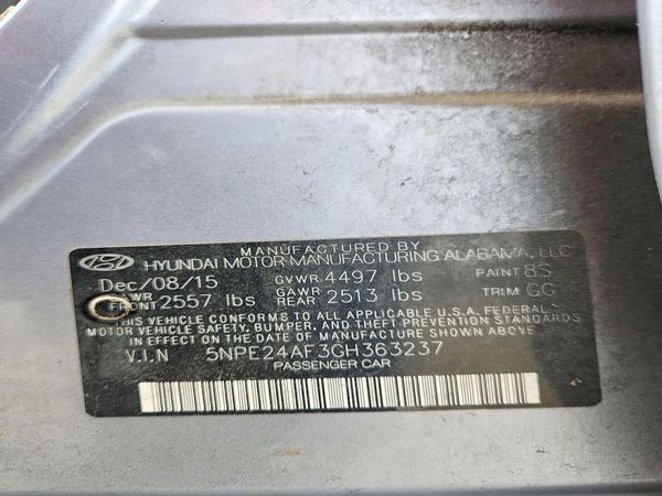 2016 HYUNDAI SONATA — VINS