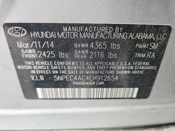 2014 HYUNDAI SONATA — VINS