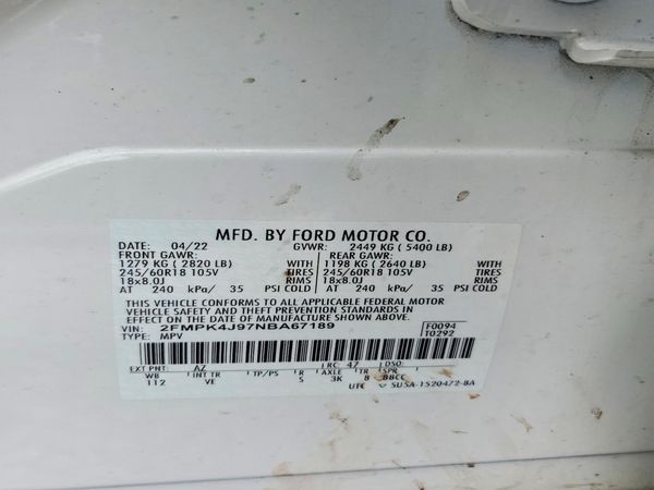 2022 FORD EDGE SEL — VINS