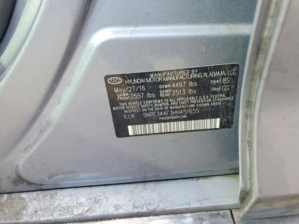 2017 HYUNDAI SONATA — VINS