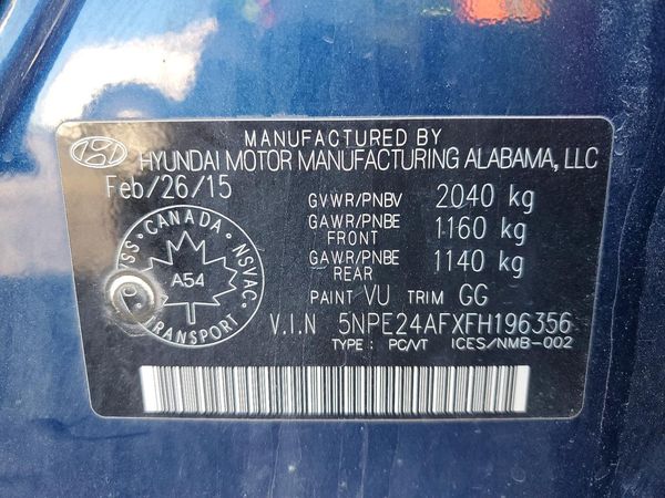 2015 HYUNDAI SONATA SE, ECO — VINS