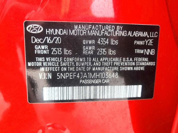 2021 HYUNDAI SONATA SEL Convenience — VINS
