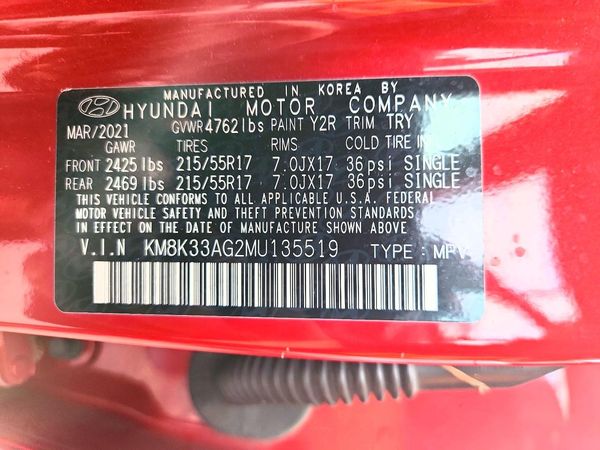 2021 HYUNDAI KONA Limited — VINS