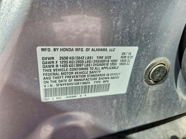 2016 HONDA PILOT EXL — VINS