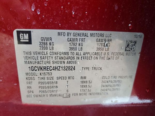 2017 CHEVROLET SILVERADO — VINS