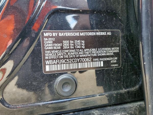 2012 BMW 5 SERIES xDrive — VINS