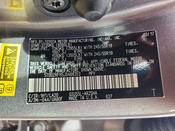 2018 TOYOTA HIGHLANDER Ltd/Ltd Platinum — VINS