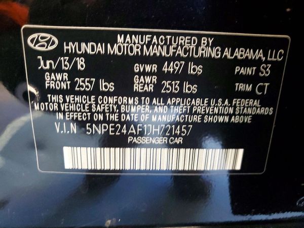 2018 HYUNDAI SONATA SE, Eco — VINS