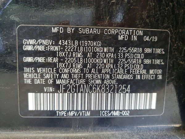2019 SUBARU CROSSTREK Limited+ES+BSD+NAVI — VINS