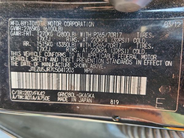 2012 TOYOTA 4RUNNER — VINS