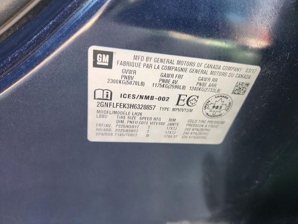 2017 CHEVROLET EQUINOX LT / FL — VINS